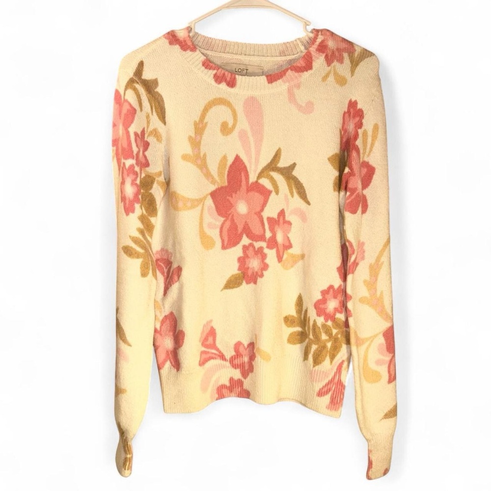 Loft Floral Draped Sleeve Sweater Size S - Picture 2 of 6